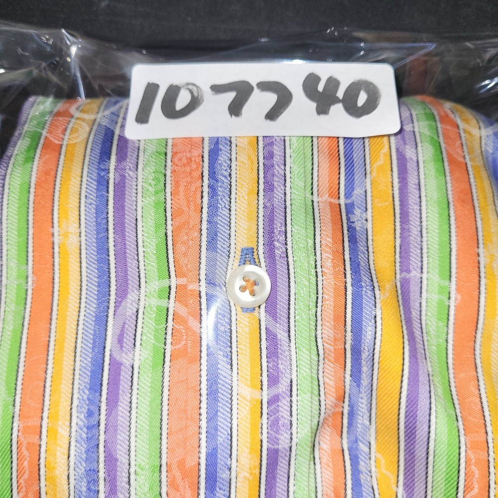 Robert Graham Shirt Mens M Multi Stripe Paisley Classic Fit Cotton Short Sleeve - Picture 9 of 9